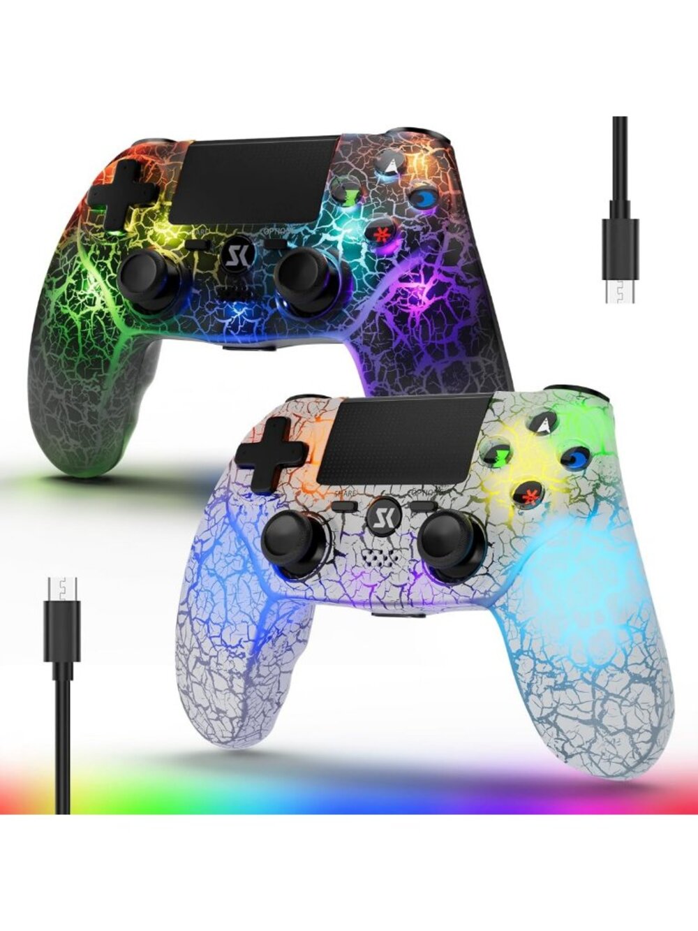2 Pack Wireless PS4 Controllers - LED Backlit, 1000mAh Battery, Double Shock